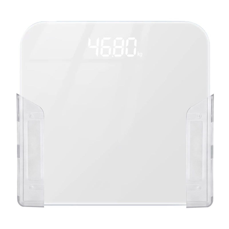 Wall-Mounted Scale Holder, 19x4.5x4cm/7.4x1.7x1.5in Bathroom Scale Brackets with Adhesive & Screws Up to 1.2"/30mm Thick Space-Saving Wall Holder for Bathroom (White) White