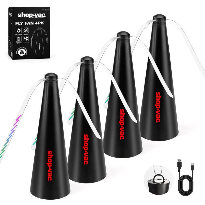 Shop-Vac Fly Fans for Tables Rechargeable 4 Pack, Portable Outdoor Food Fan Black