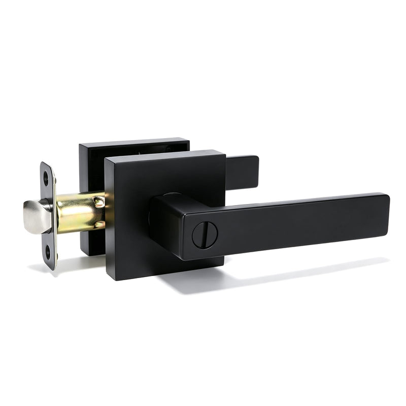 Matte Black Privacy Door Levers Interior 6 Pack, Modern Square Door Handles with Lock, Keyless Emergency Release for Bedroom & Bathroom, Reversible, Fits 1-3/8" to 1-3/4" Door Thickness