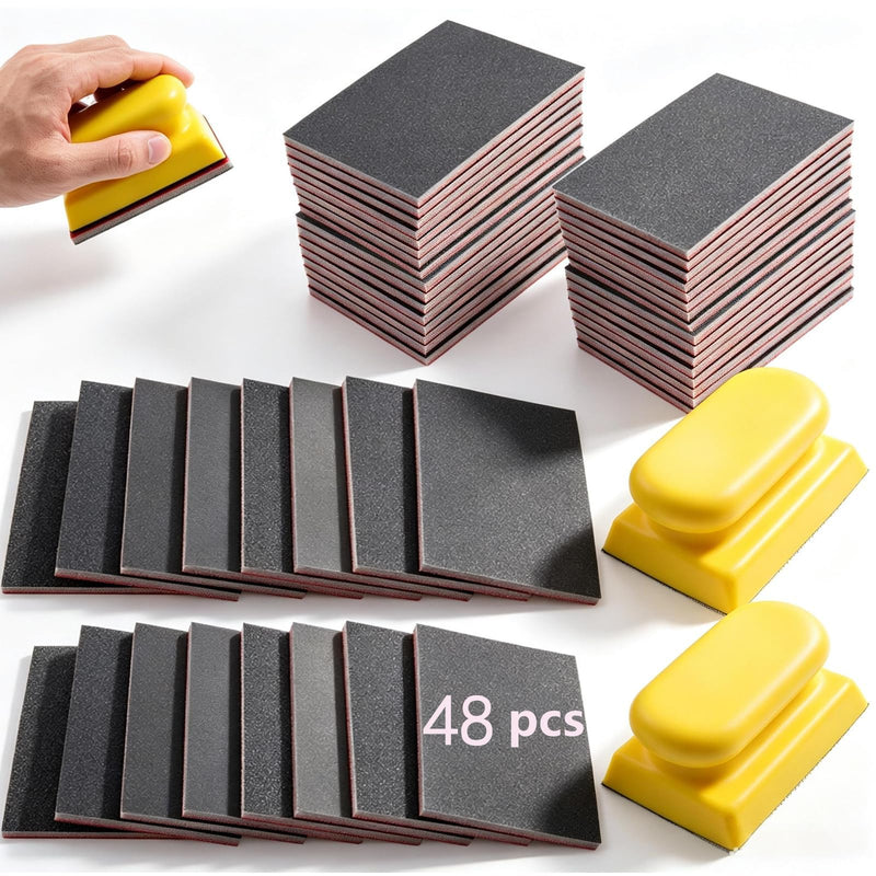 48Pcs Sanding Sponge Kit with Handle,Wet Dry 180-3000 Grit Wood Auto 48