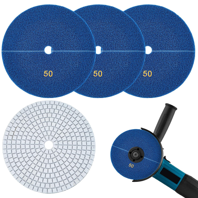 4Pcs Diamond Polishing Pads 7 Inch 50 Grits Wet & Dry Stone Buffing Pads Diamond Sanding Pad for Concrete Terrazzo Travertine Marble Floor Edges Countertop Quartz