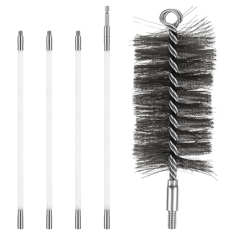 50-inch Long Tent Wood Burning Stove Pipe Cleaning Brush with Stainless Steel Bristles, and Chimney Cleaning Wire Brush with 4 Flexible Rods, 2.5'' Brushs Heads for Insulated Chimneys