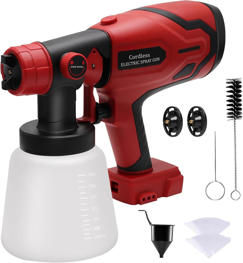 Paint Sprayer for Milwaukee M18 18V Battery, Cordless HVLP Paint Sprayers for House Painting Stain Sprayer for Fence, Furniture, cabinets, Walls, etc. (Battery NOT Included) Red