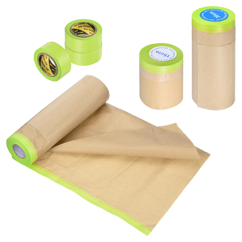 Masking Paper Tape, Mixed Size Pre-Taped Masking Paper 6Pcs