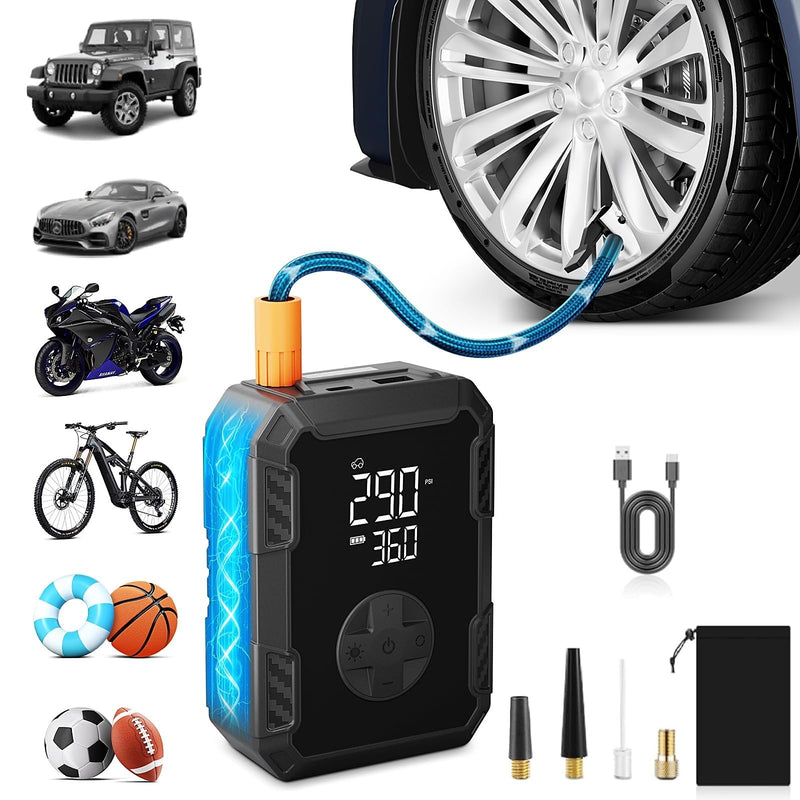 Tire Inflator Portable Air Compressor – 150 PSI Cordless Bike Tire Pump Rechargable, Auto Shut-Off, Digital Display, Fast Inflation for Car Tires, Motorcycles, Balls