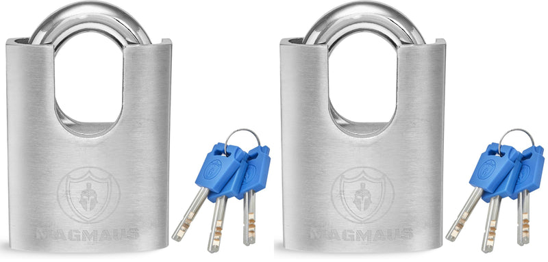 Magmaus® SDL/50 [Closed Shackle] Heavy Duty Lock with 3 Keys - [Stainless Steel] Weatherproof Padlock for Outdoor Use - Ideal for Storage Unit, Shipping Container, Gate (Pack of 2) 50 mm (Pack of 2)