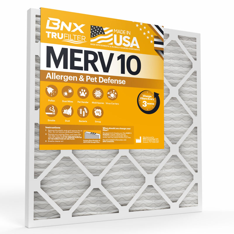 BNX TruFilter 20x23x1 MERV 10 (4-Pack) AC Furnace Air Filter - MADE IN USA - Pleated Air Conditioner HVAC AC Furnace Filters - Removes Odor, Mold, Bacteria, Smoke 20x23x1 4-Pack