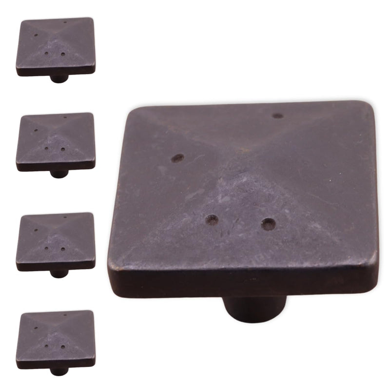 Bedrock Square Knob 1.75", Rustic Bronze, 5-Piece Set 1.75" Knob