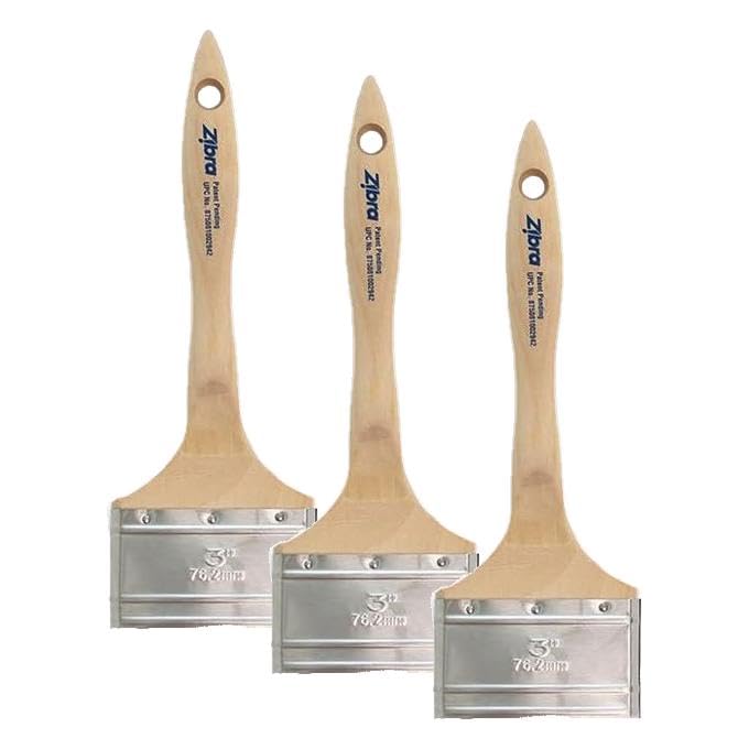 Zibra Flat Paint Brush for Top Coats, Flat Surfaces, Walls and Doors, 3-inch, Comfort Handle, for All Paints and Stains (Pack of 3) 3 In (Pack of 3)