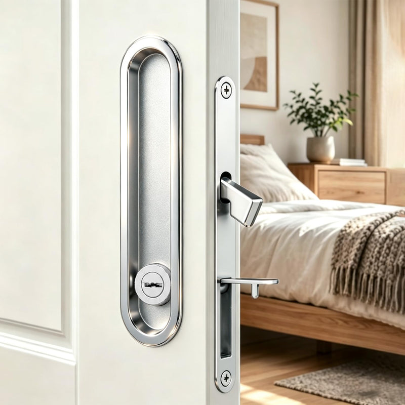 Pocket Door Lock with Edge Pull,Pocket Door Hardware,Polished Chrome