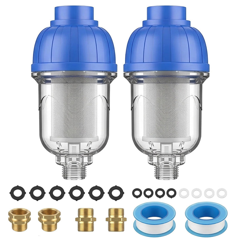 Washing Machine Water Filter 2 Pack, 40 Micron Reusable Sediment Filter Blue and white