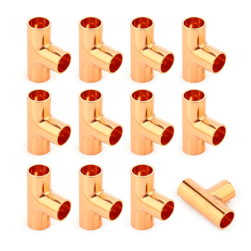 GASHER 12Pcs 3/4" x 1mm Wall Thickness Copper Tee Fitting 0.75 Inch 12