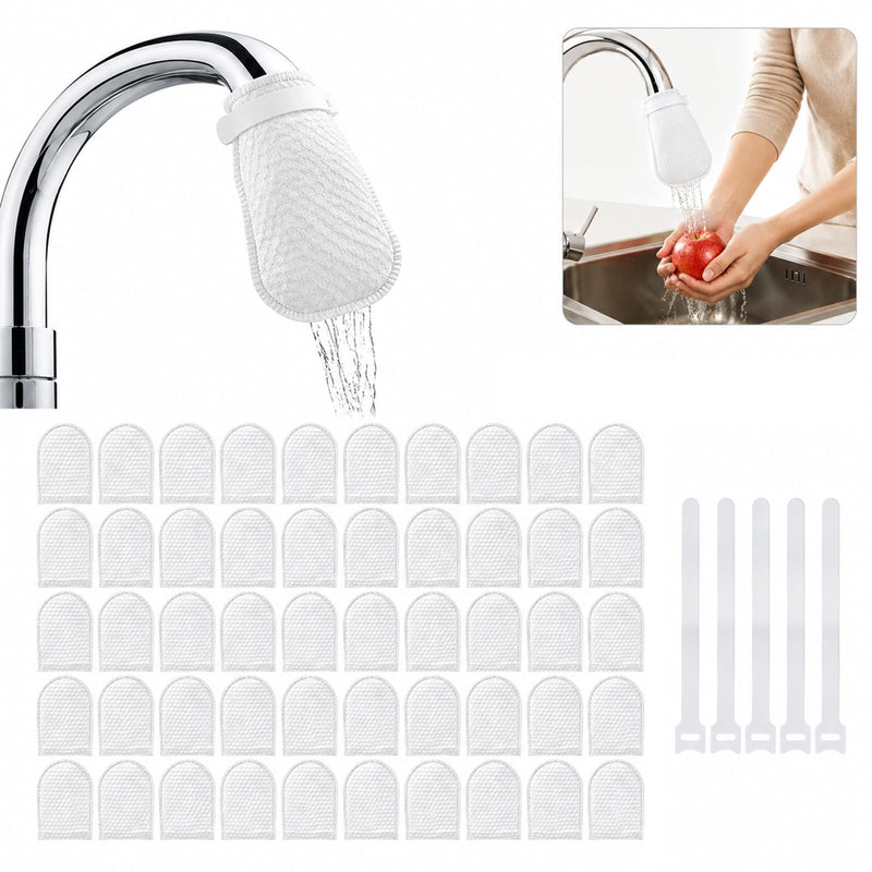 50 Pack Faucet Filter Bags, 3-Layer Sink Tap Filters with Adjustable Strap