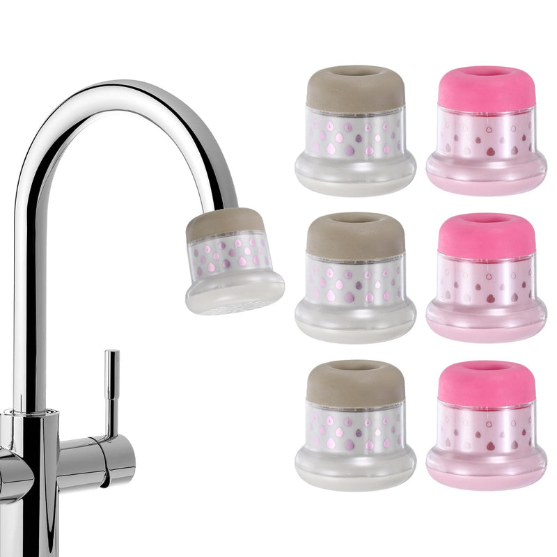 M METERXITY 6-Pack Mushroom Shaped Faucet Water Filter, Brown/Pink