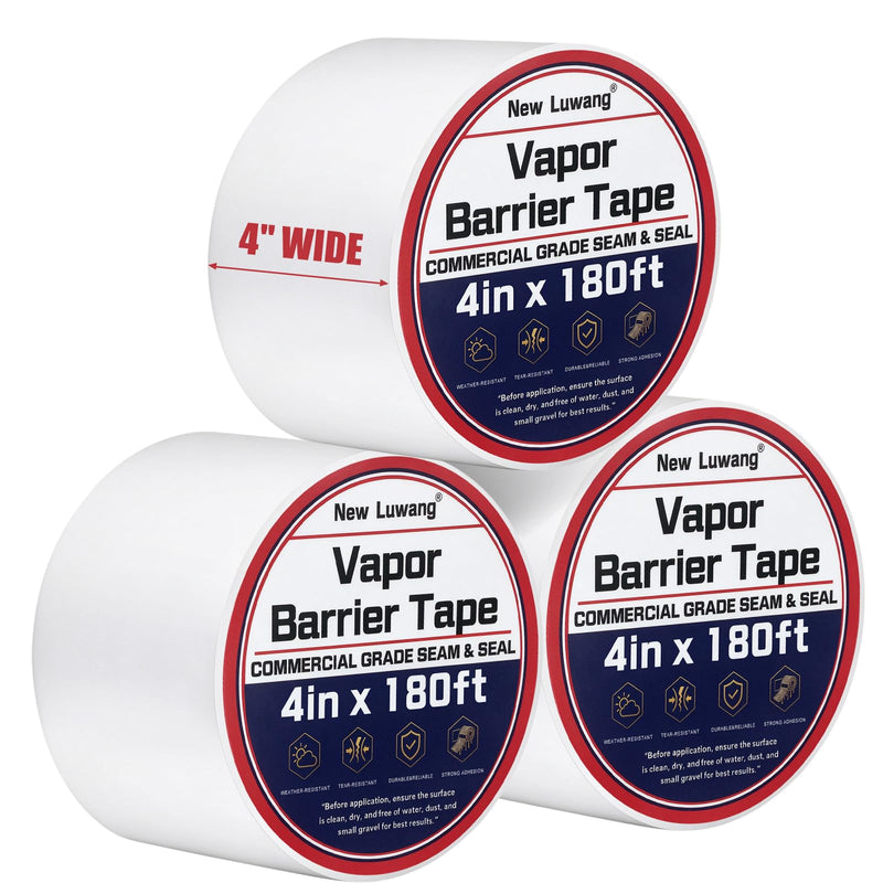 Vapor Barrier Tape, 4" x 180' 3 Roll white 4" x 180'
