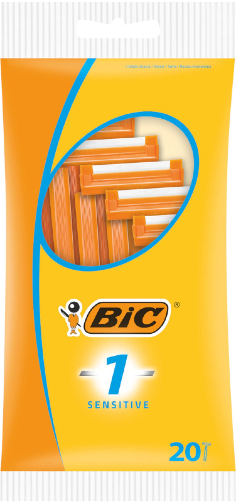BIC 1 Sensitive men's razors, 20 disposable razors with 1 blade each, grooved plastic handle, ideal for on the go, 20 pieces (pack of 1) - NewNest Australia