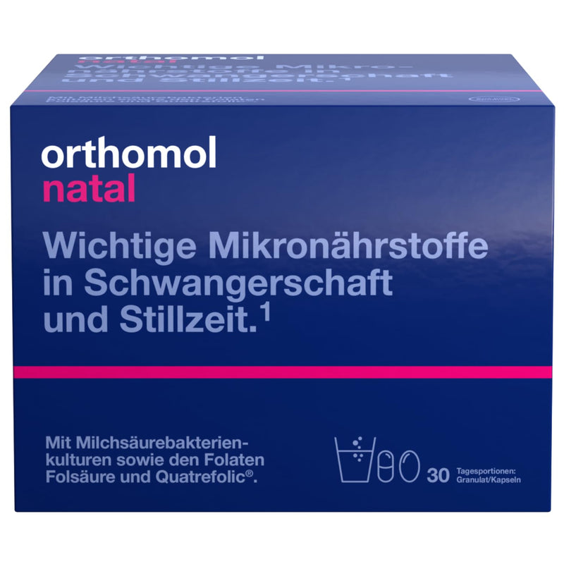 Orthomol Natal - micronutrients for pregnancy and breastfeeding - with folic acid, other vitamins and zinc - granules/capsules of 30 x daily portions - NewNest Australia