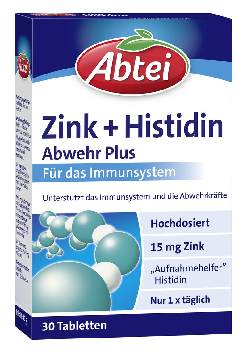 Abtei Zinc + Histidine Defense Plus - High Dose - Nutritional Supplement for the Immune System - with Histidine - 1 x 30 Tablets 30 Pieces (Pack of 1) - NewNest Australia