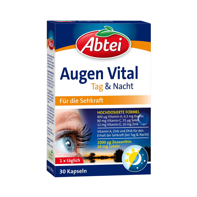 Abtei Augen Vital day and night - with vitamin A, lutein, DHA and zeaxanthin - for maintaining vision - laboratory tested and high dosage - 30 capsules 30 pieces (pack of 1) - NewNest Australia