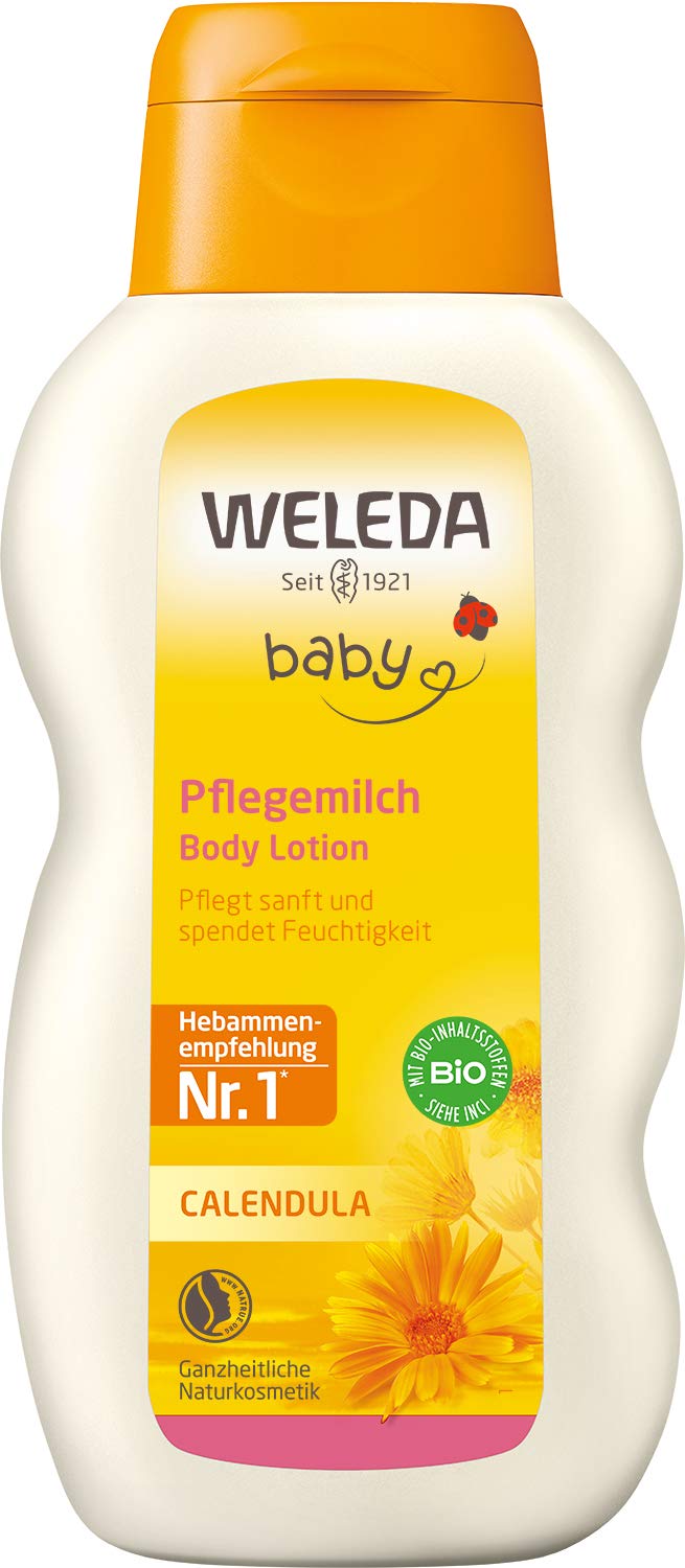 WELEDA Organic Baby Calendula Care Milk - natural cosmetic body lotion with almond oil and beeswax for the care and cleansing of dry baby skin. Mild skin care lotion for babies and children (1x 200ml) - NewNest Australia