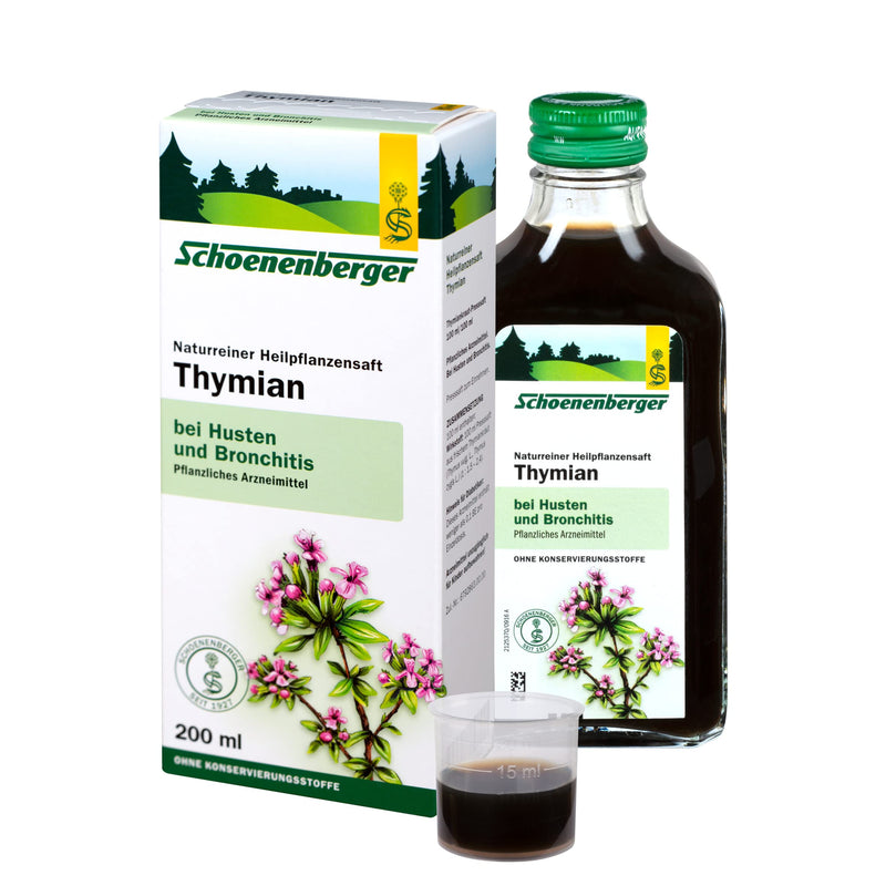 Schoenenberger - Thyme Natural Medicinal Plant Juice - 1 X 200 Ml Glass Bottle - Free-Sale Medicine - For Coughing And Bronchitis - To Improve The Symptoms Of Cold Diseases - NewNest Australia