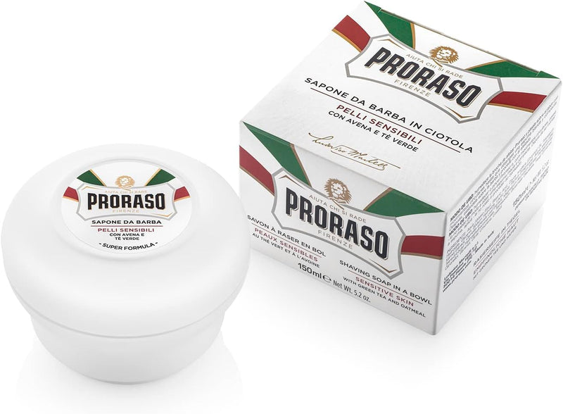Proraso Shaving Soap including soap dish, skin-friendly shaving soap for men with green tea & oats, shaving cream for sensitive skin, Made in Italy, white, 150 ml (pack of 1) - NewNest Australia