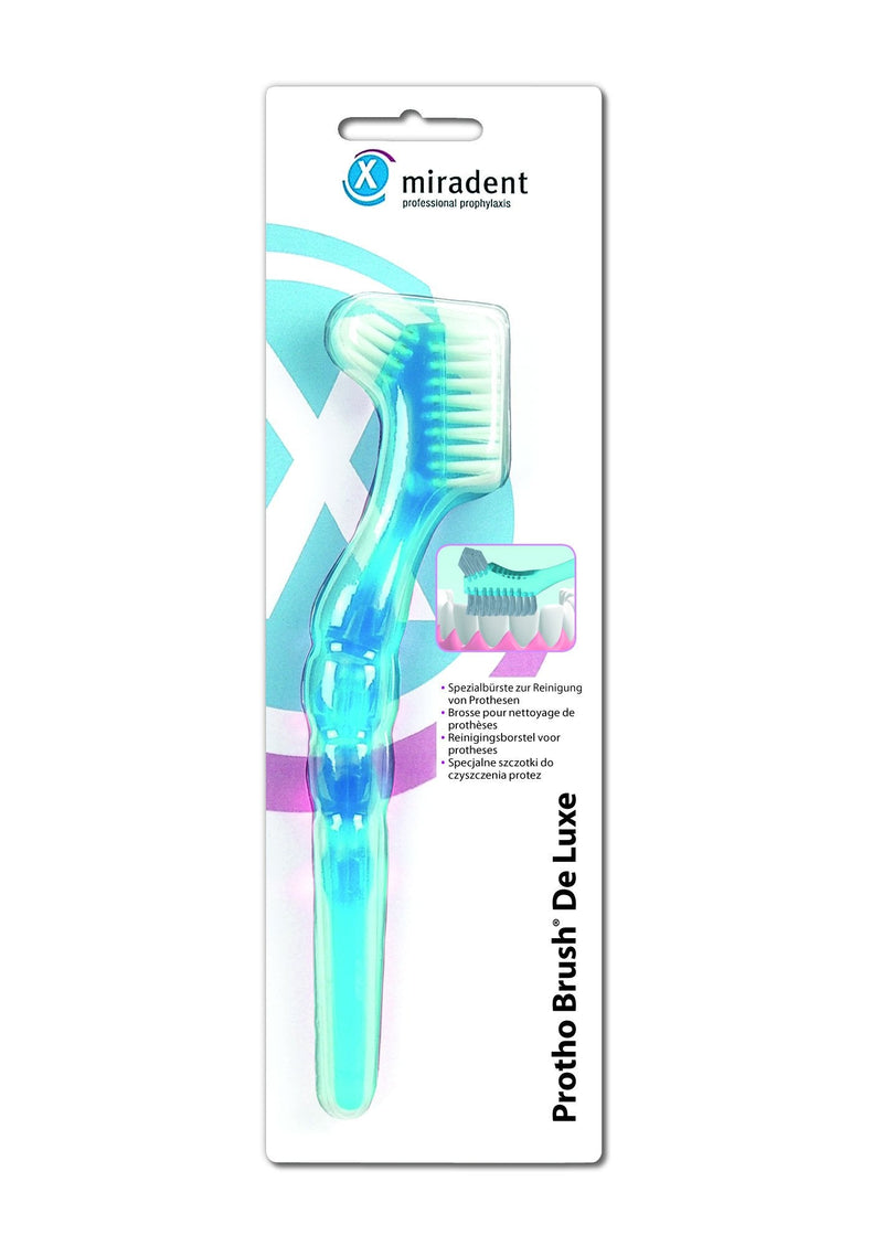 miradent Protho Brush® De Luxe blue denture brush 1 piece | two sizes of bristle fields | large ergonomic handle | available in two colors | also ideal for on the go - NewNest Australia