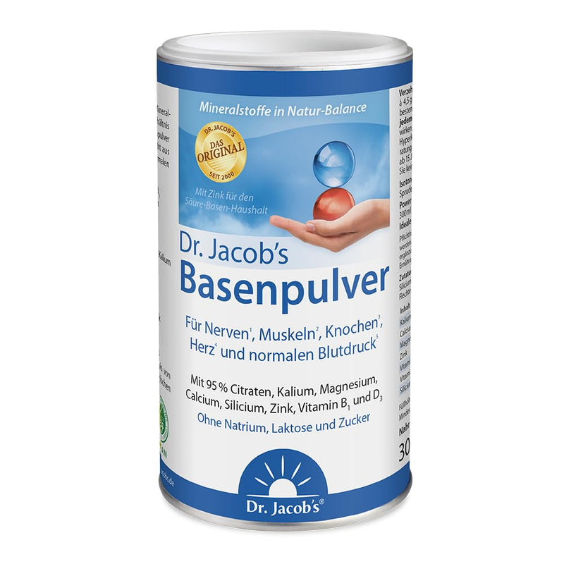 Dr. Jacob's base powder based on citrate I particularly high in potassium as in vegetables and fruit, calcium magnesium zinc vitamin D, also for diets and alkaline fasting I 300 g can of original citrate base powder - NewNest Australia