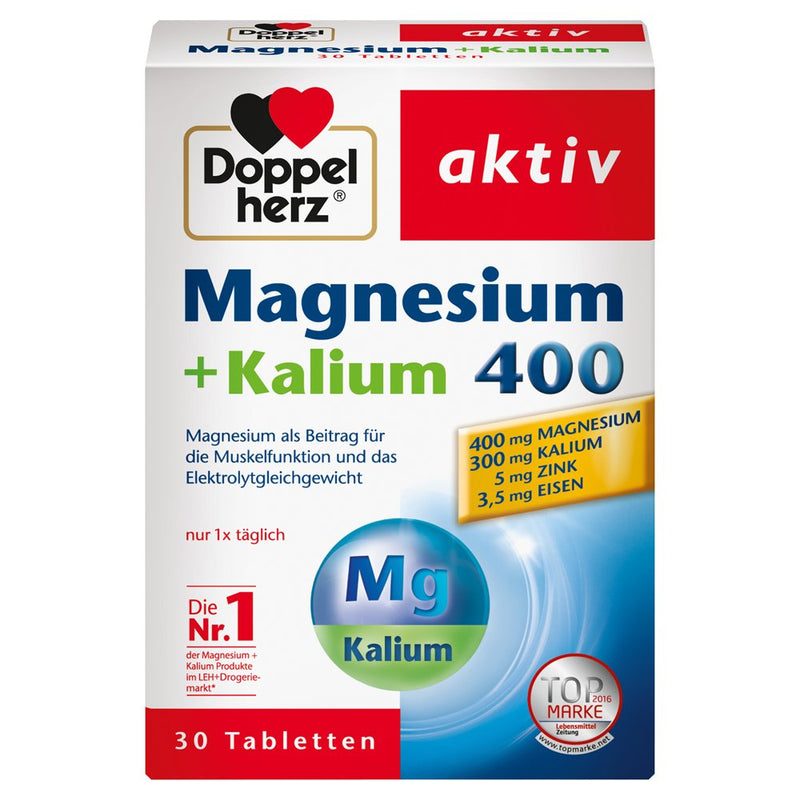 Doppelherz Magnesium + Potassium 400 – For normal muscle function and the normal nervous system – 30 tablets, 60g - NewNest Australia