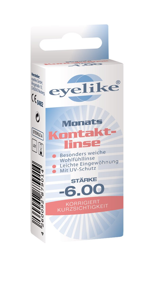 Eyelike monthly contact lens, -6.00 diopters, 1 piece -6.0 diopters 8.6 millimeters 14.1 millimeters - NewNest Australia