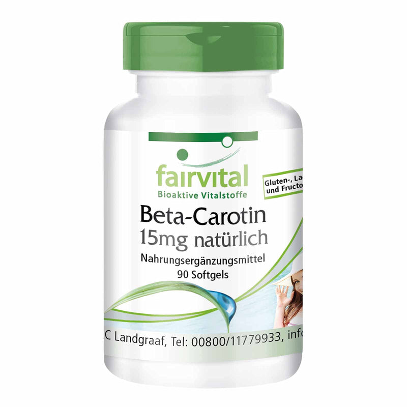 Fairvital | Beta carotene 25,000 IU - 15mg per capsule - HIGH DOSE - Provitamin A - 90 softgels - NewNest Australia