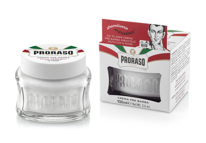 Proraso Pre Shave Cream Sensitive, 100 ml, soothing shaving cream for use before shaving, with oats and green tea extracts, Made in Italy, White Single - NewNest Australia