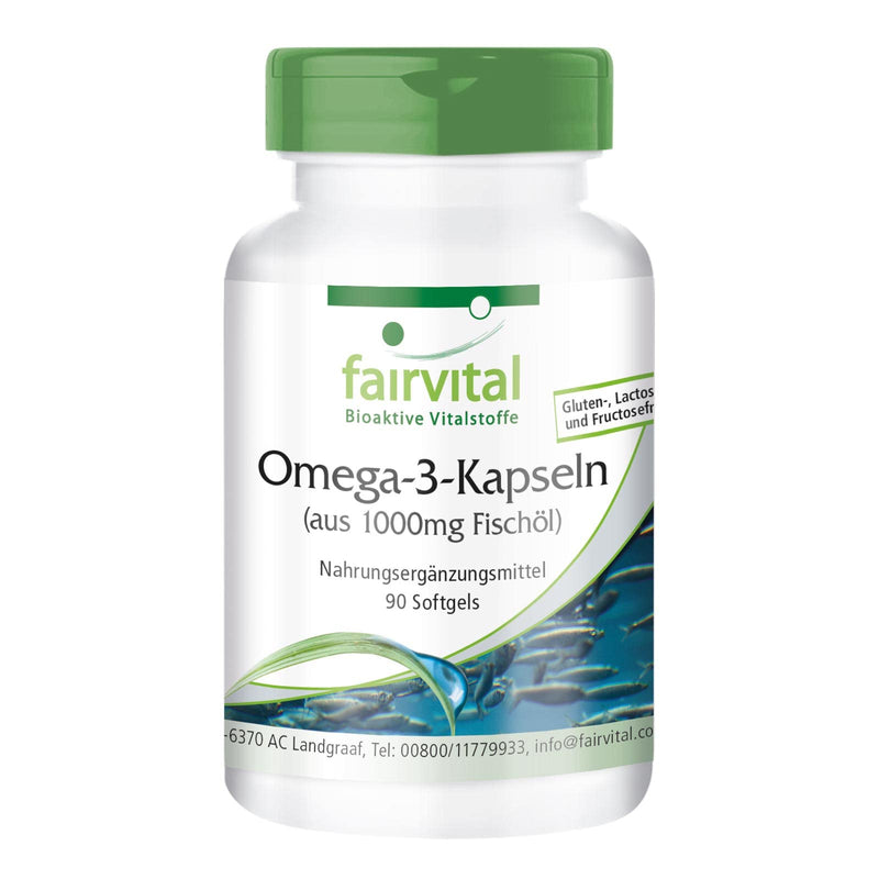 Fairvital | Omega-3 capsules made from 1000 mg fish oil - HIGH DOSE - 3000 mg per daily dose - 90 softgels - with EPA and DHA - NewNest Australia