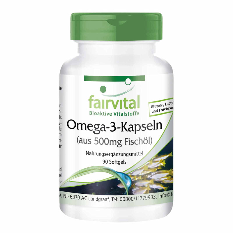 Fairvital | Omega-3 capsules made from 500 mg fish oil - HIGH DOSE - 90 softgels - with EPA and DHA - NewNest Australia