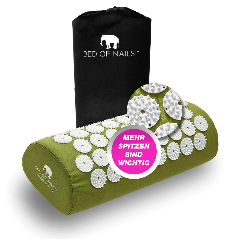 Bed Of Nails Original Acupressure Pillow - 2142 Pressure Points - Acupuncture Neck Pillow - Neck Pain Back Pain Stress Relief - Carry Bag - Size 38 X 15 X 10 Cm - Green - NewNest Australia