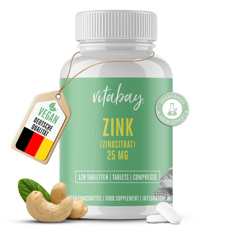Vitabay Zinc Citrate High Dose - 120 VEGAN Tablets (240 Servings) - 25 mg Zinc High Dose per Daily Portion - Zinc Tablets High Quality Zinc Zinc Capsules Zinc Supplement Dietary Supplement 120 Pieces (Pack of 1) - NewNest Australia
