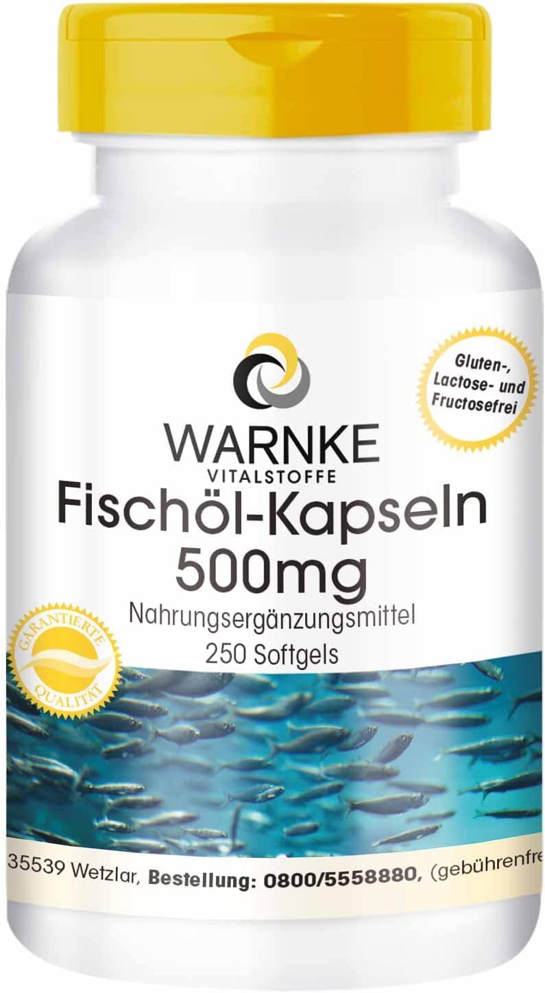 Fish oil capsules 500mg - Omega-3 fatty acids EPA + DHA - high dosage - 250 capsules - large pack | Warnke vital substances - NewNest Australia