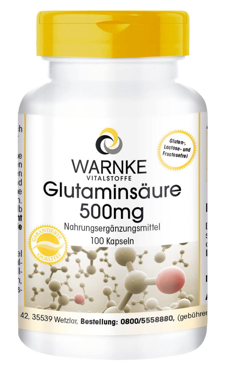 Glutamic acid 500mg - vegan & high dose - 100 capsules | Warnke vital substances - NewNest Australia