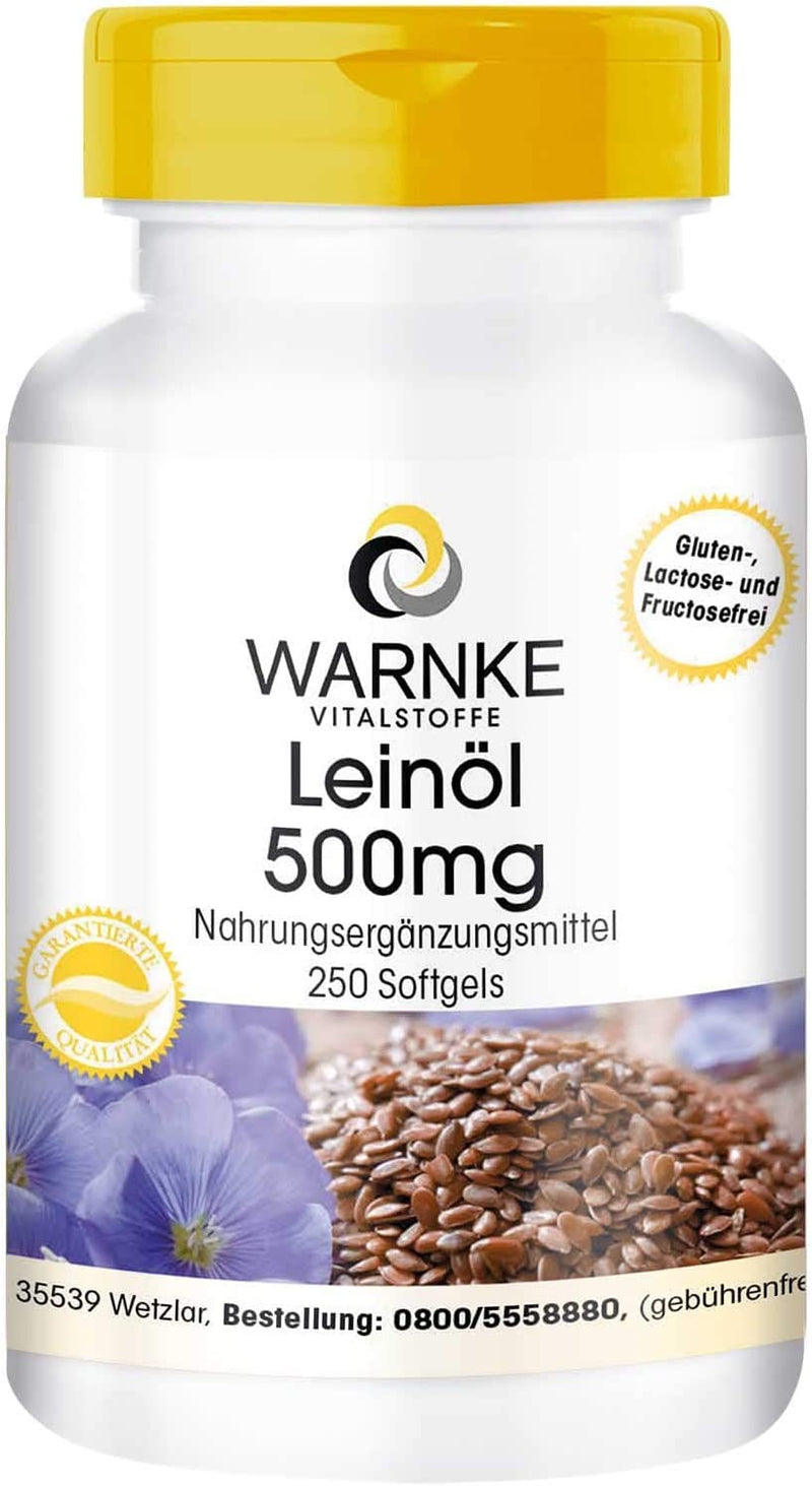 Flaxseed Oil Capsules - Vegetable Omega 3-6-9 Capsules - High Dose - Flaxseed Oil 500mg - 250 Softgels - Large Pack | Warnke vital substances - NewNest Australia