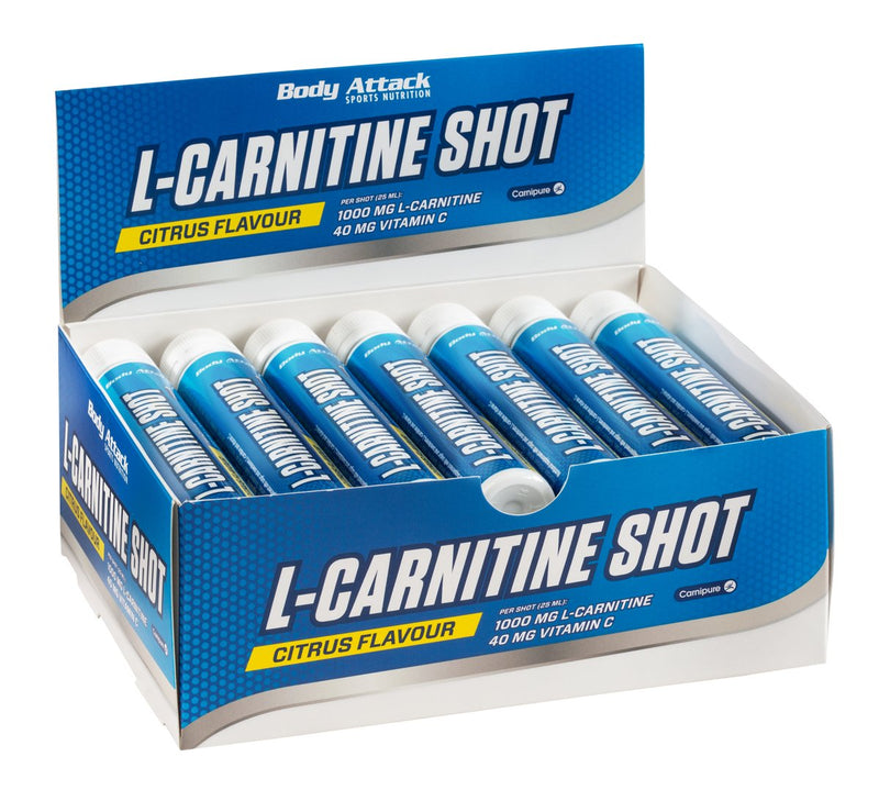 Body Attack L-Carnitine Shot Citrus, 20 X 25 Ml, Made In Germany, 25 Ml/One Serving, 1000 Mg L-Carnitine, 100% Pure & Vegan, High-Quality Carnipure, 40 Mg Vitamin C - NewNest Australia