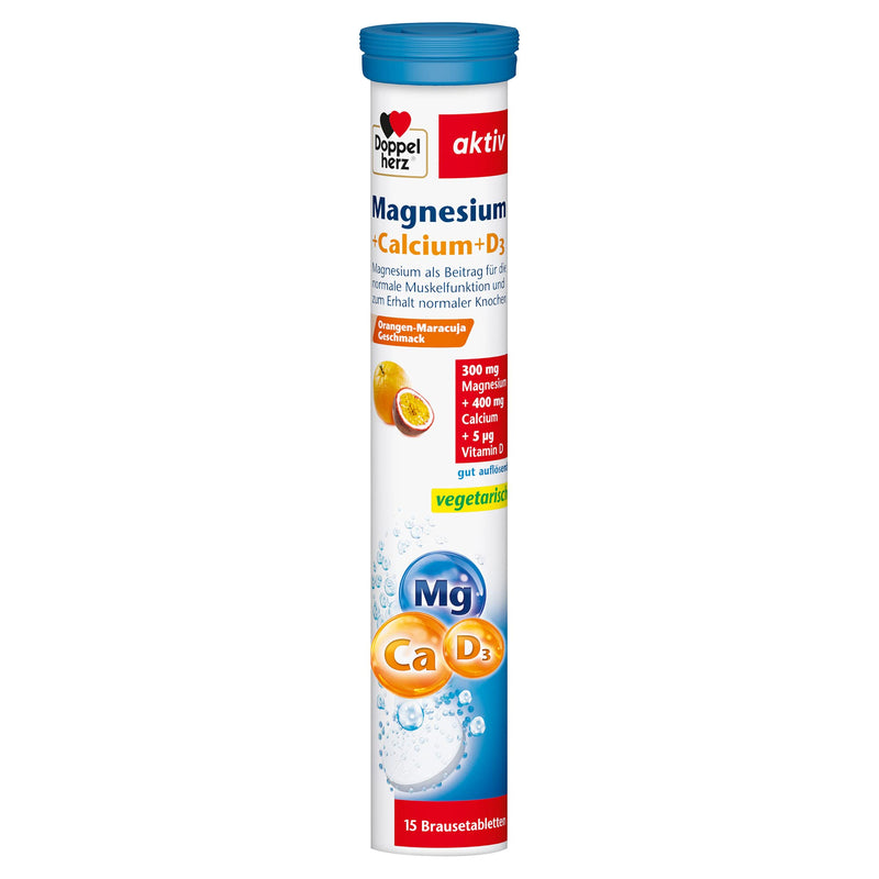 Doppelherz Magnesium + Calcium + D3 - as a contribution to normal muscle function and the maintenance of normal bones - 15 well-dissolving effervescent tablets with orange-passion fruit flavor 15 pieces (pack of 1) - NewNest Australia