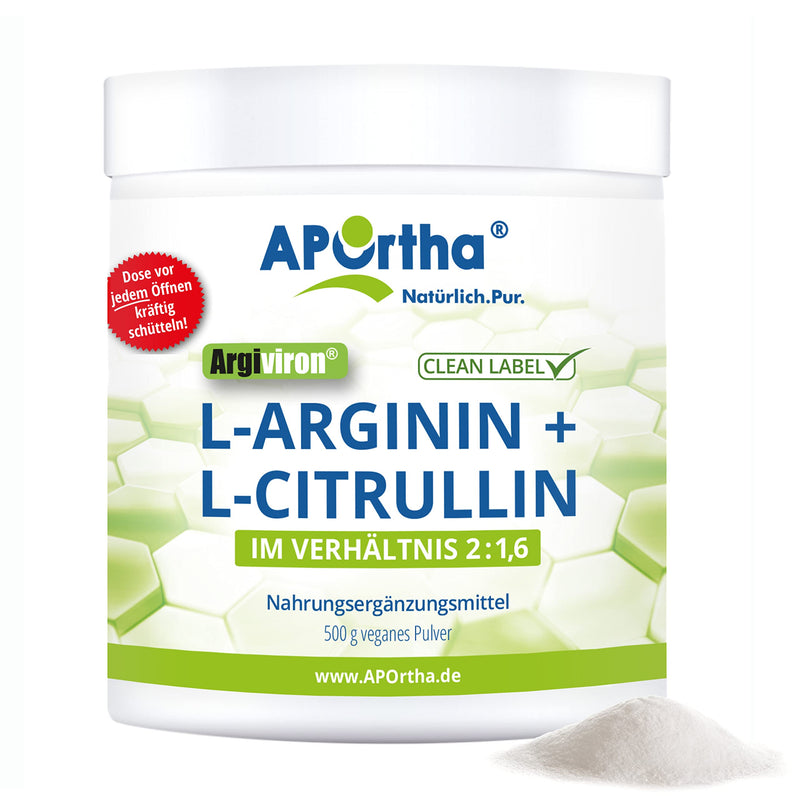 APOrtha L-Arginine & L-Citrulline vegan powder I Ratio L-Arginine to L-Citrulline 2: 1.6 I Dietary supplement purely plant-based without additives I Premium quality I 500 g powder - NewNest Australia