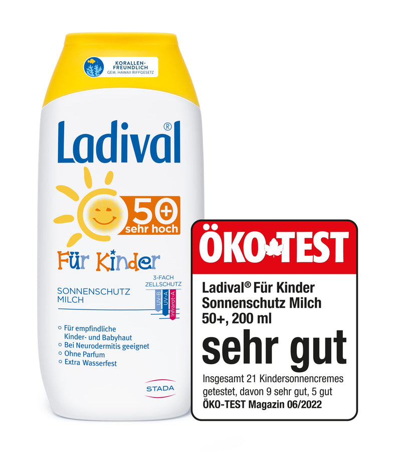 Ladival children's sun milk SPF 50+ - perfume-free sun protection lotion for children - without dyes and preservatives - waterproof - 1 x 200 ml milk SPF 50+ - NewNest Australia