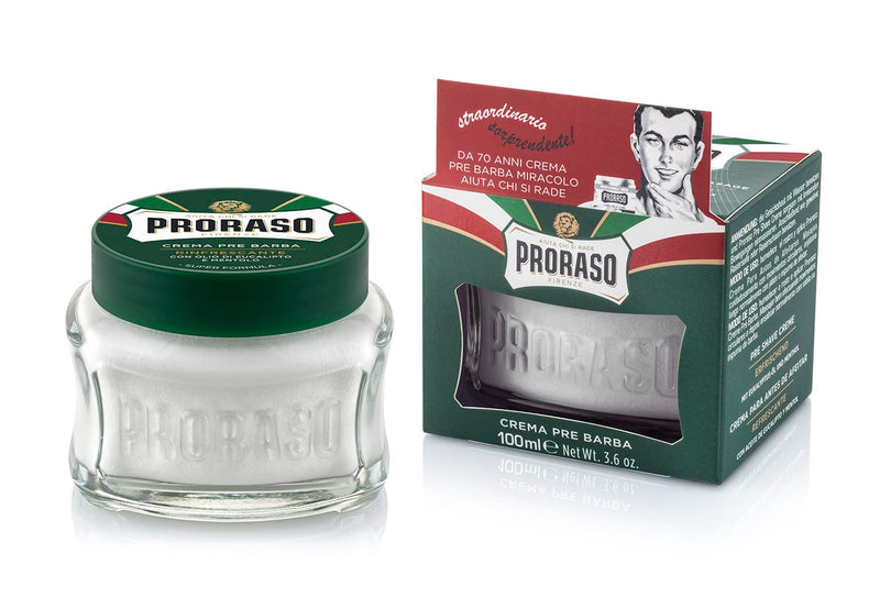 Proraso Pre Shave Cream, 100 ml, refreshing and invigorating shaving cream for use before shaving, with eucalyptus oil and menthol, Made in Italy, Green Single - NewNest Australia