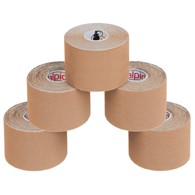 Alpidex 5 Rolls Of Kinesiology Tape 5 M X 5 Cm, Many Colors, Application Brochure, Elastic, Waterproof, Skin-Friendly, Physio Muscle Tape Set, Colour: Skin Colour - NewNest Australia