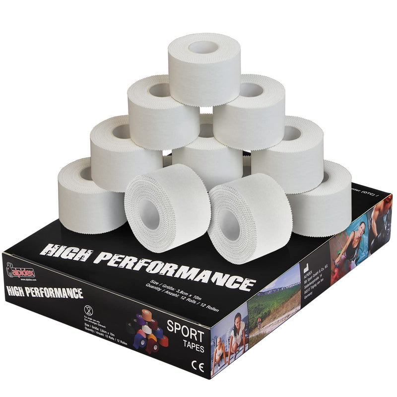 ALPIDEX 12 Rolls Sports Tape Set 3.8 cm x 10 m Joint Tape Bandage Many Colors Tearable Inelastic Sports Tape Skin-Friendly Handball Football Volleyball White - NewNest Australia