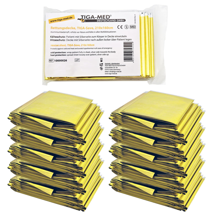 Tiga-Med rescue blanket rescue blankets set of 50 (= 50 pieces) gold/silver 210x160cm rescue foil for first aid emergency rescue services - NewNest Australia