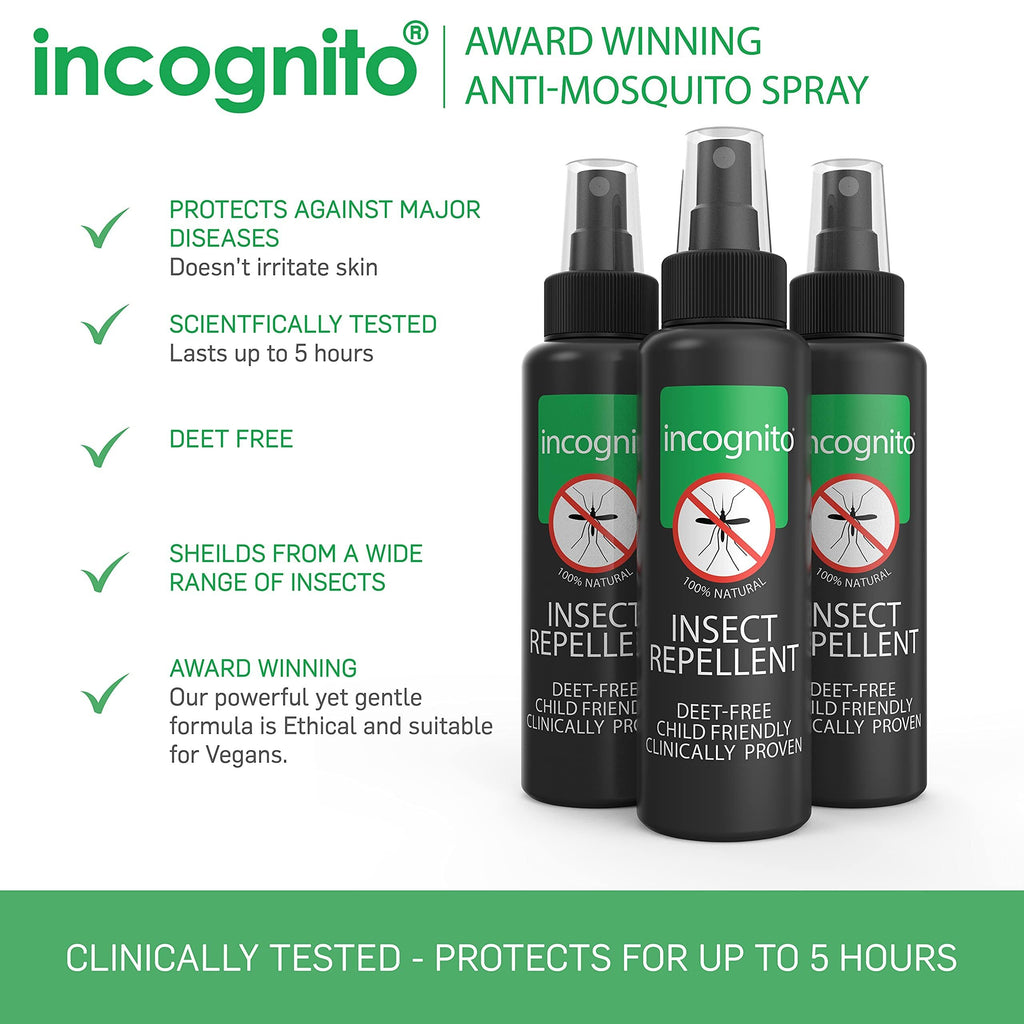 incognito mosquito repellent spray 100 ml | (Three pack x3)| Maximum effect, natural, without DEET | Effectively protects against mosquitoes and other biting insects Mosquito spray for adults and children - NewNest Australia