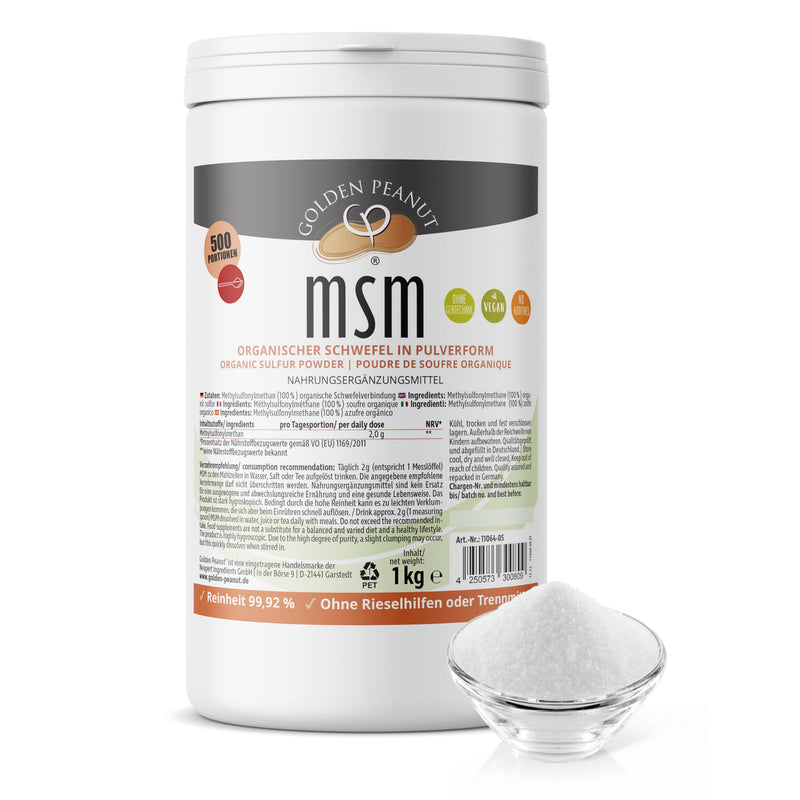 GOLDEN PEANUT MSM methylsulfonylmethane powder 1 kg - purity 99.92%, nutritional supplement, without anti-caking aids 1 kg (pack of 1) - NewNest Australia