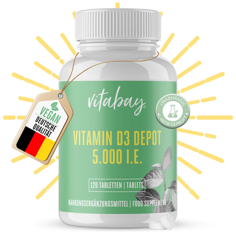 Vitabay - Vitamin D3 Depot 5000 IU - 120 Vegan Tablets - Vitamin D High Dose 5000 Vitamin D 5000 Vitamin D3 Capsules Vitamin D Tablets - Vit D Vitamin D Capsules Vit D3 Vitamin D3 5000 120 Pieces (Pack of 1) - NewNest Australia